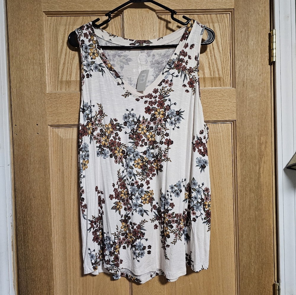 Maurices floral rayon flow tank top 0 cream brown blue